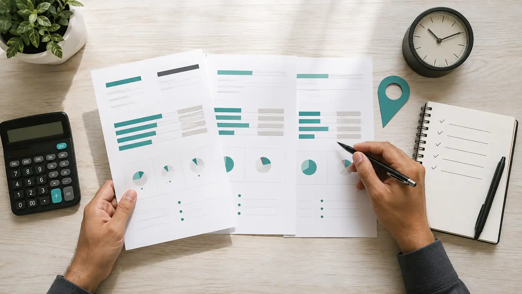 Course comparison sheets showing fee, duration, schedule and location factors