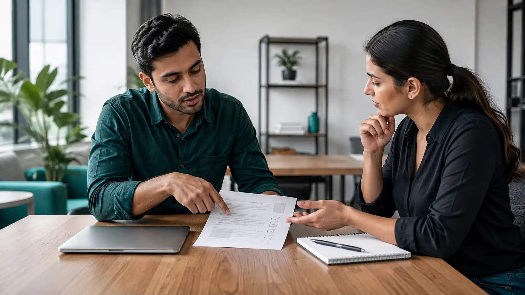 Prospective learner reviewing course details with an adviser before enrollment