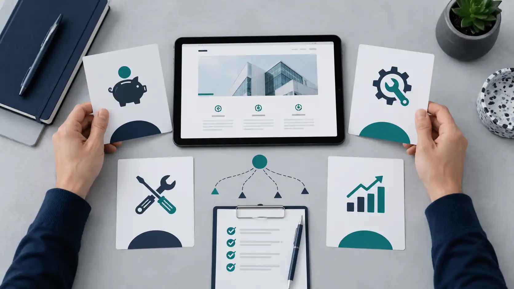 Website owner evaluating CMS options based on cost, maintenance, control, and scalability