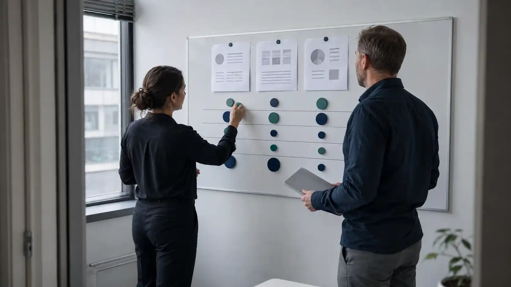Weighted scorecard comparing digital marketing agencies on evidence, strategy, measurement, team, ownership, and contract terms