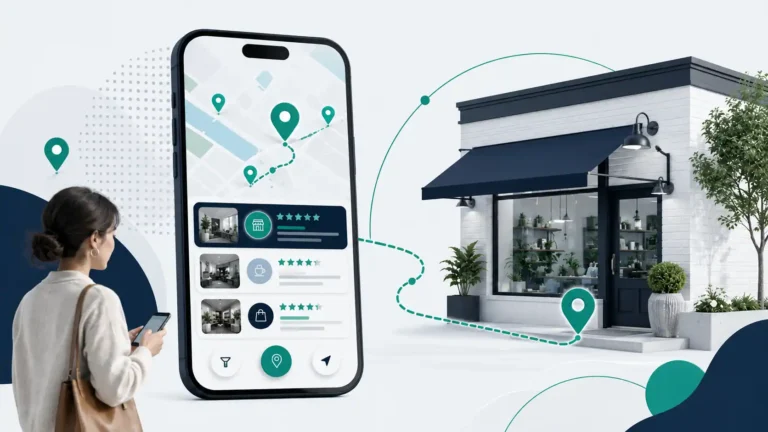 Local search results connecting a nearby customer with a local business