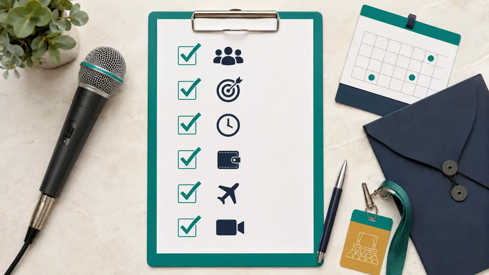 SEO speaker booking checklist for audience, outcome, format, budget, travel, and recording rights
