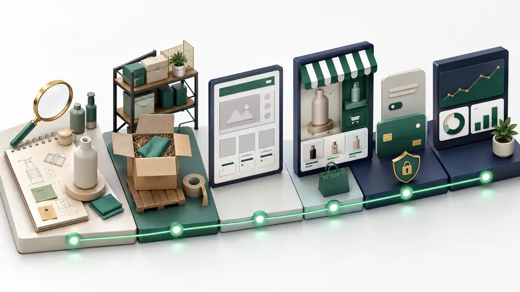 Shopify store workflow from product planning and inventory to storefront, checkout, and analytics