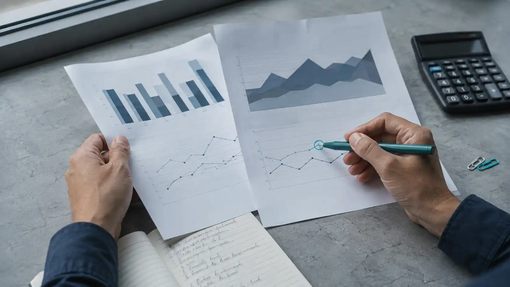 Marketing decision-maker checking case-study evidence, performance charts, timeframes, and campaign context