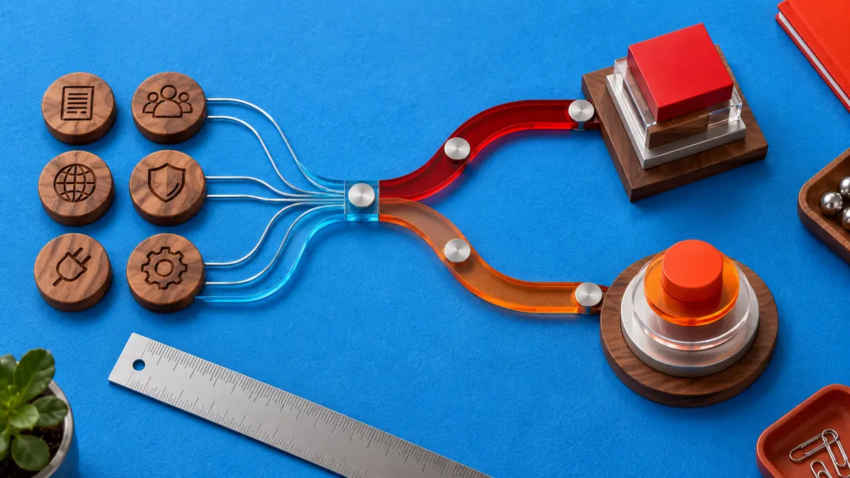 Website requirements flowing through two paths toward different CMS structures