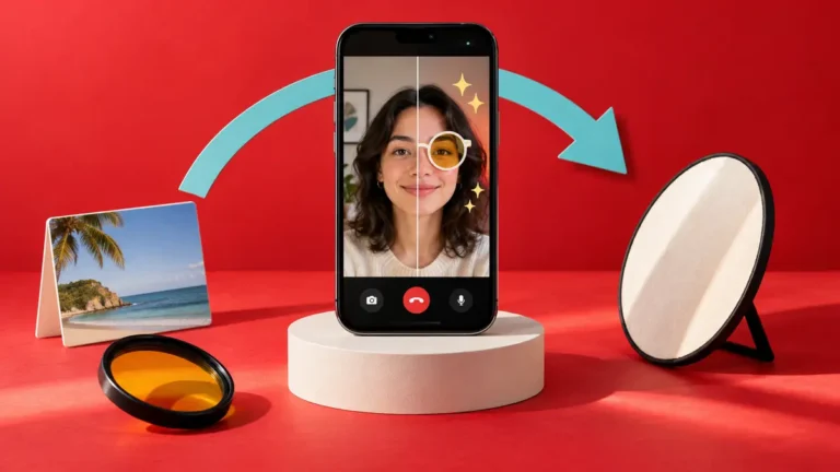 Smartphone showing video call effects now available through Google Meet instead of Google Duo