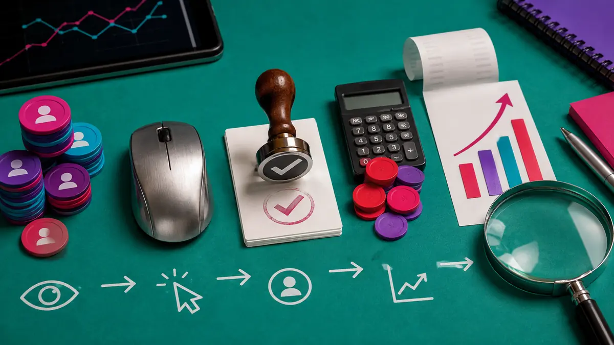Digital advertising measurement connecting impressions, clicks, conversions, advertising cost, and revenue