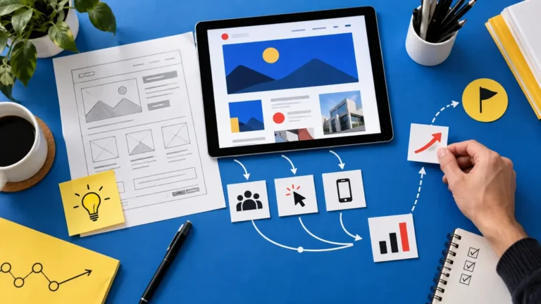 Website analytics workflow connecting visitor activity, reliable measurement, analysis, and website improvements