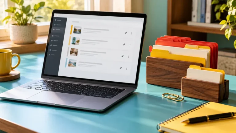 WordPress category editing workspace with a publishing screen and organized content folders