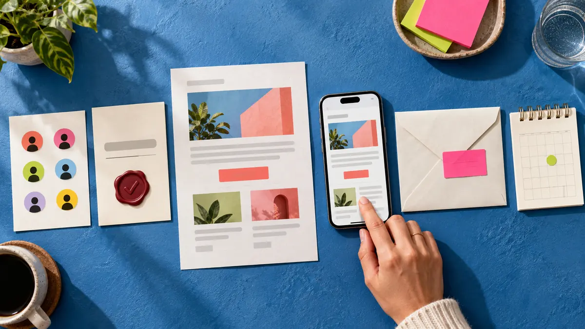 Email campaign plan with audience, sender, message, test, schedule, and reporting stages